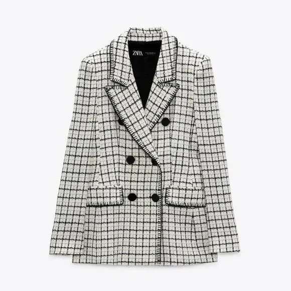 ZARA CHECKED DOUBLE-BACK BLAZER SIZE XS 2372 519 070 - Picture 4 of 7
